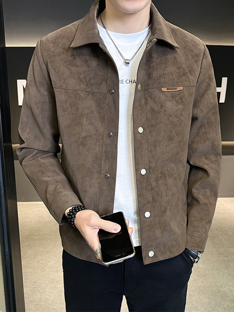 春秋季夹克男2025新款痞帅潮牌高级感翻领麂皮春装衣服男士装外套